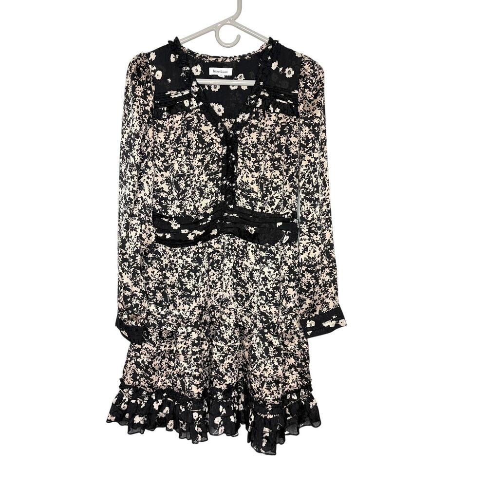 Heartloom Floral Ruffle Long Sleeve Mini Dress Sz S Chic Feminine Fairy Neutral